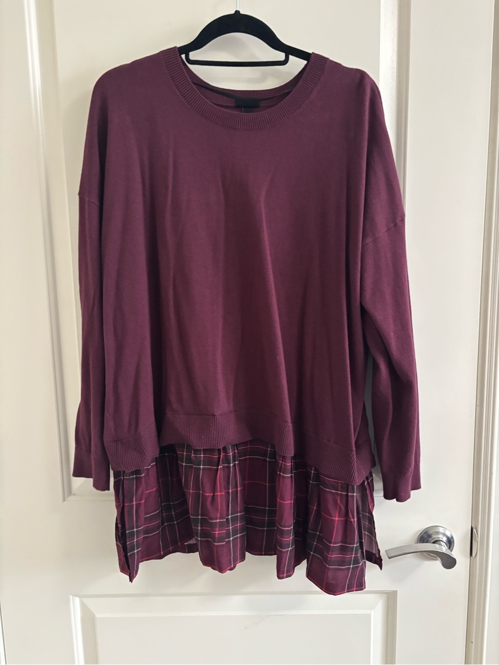 torrid Wine Crewneck Sweater with Plaid Layer